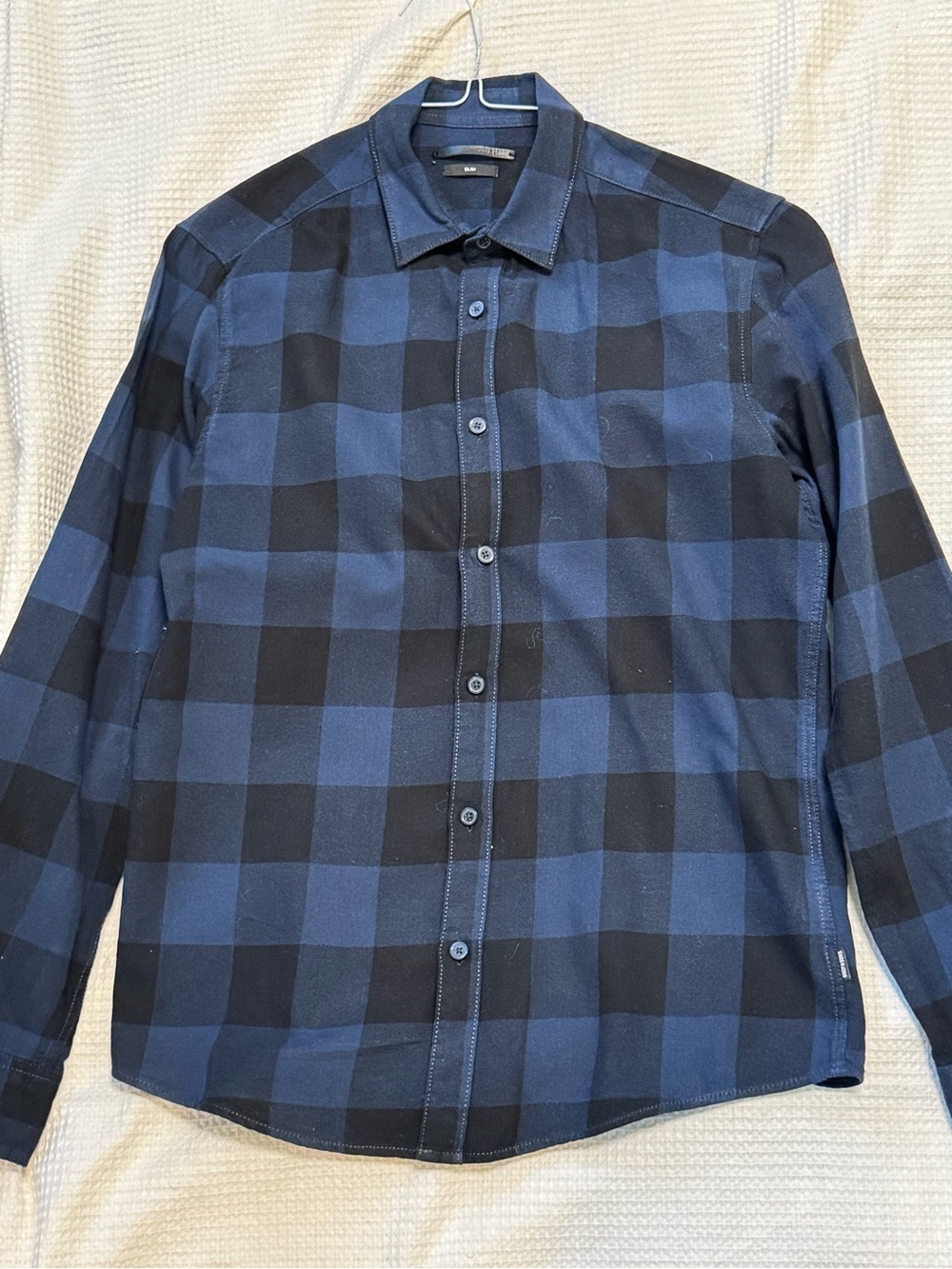 Only & Sons Men's Blue and Black Check Long-Sleeve Shirt